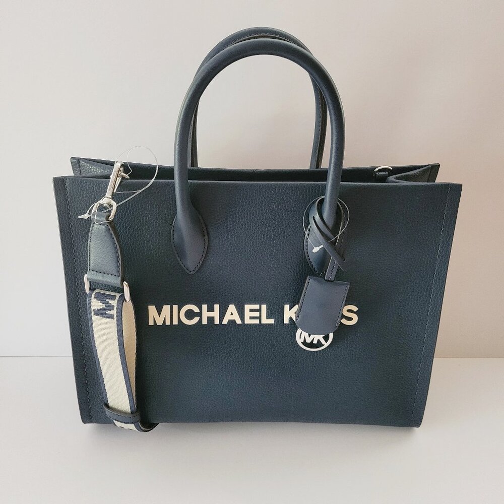Michael Kors Navy Blue Tote with White Accents